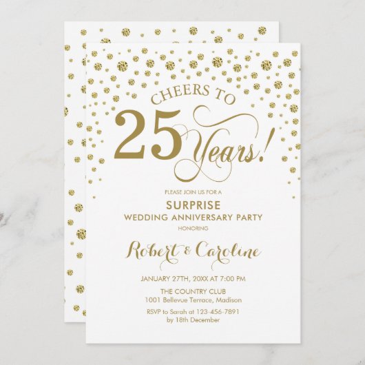 Verrassing 25e Jubileum - Wit Goud Kaart (Voorkant / Achterkant)
