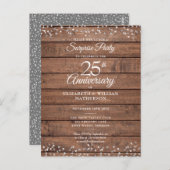 Verrassing 25e verjaardag rustieke zilveren harten briefkaart (Voorkant / Achterkant)