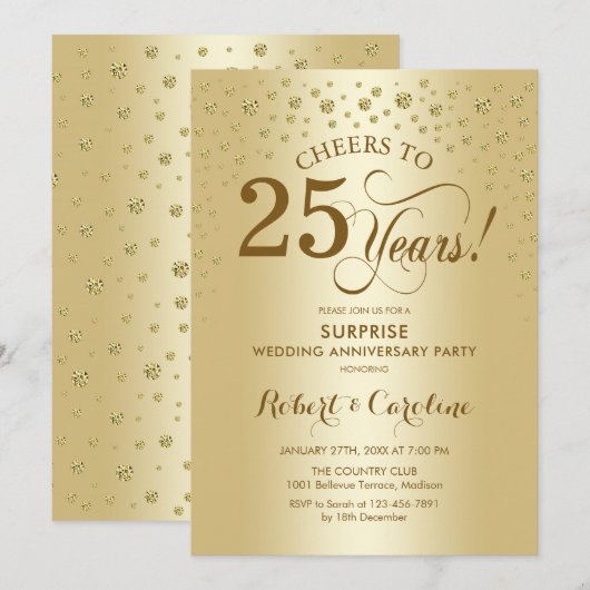 Verrassing 25ste Jubileum in goud Kaart (Voorkant / Achterkant)