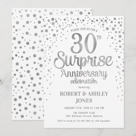 Verrassing 30-jarig huwelijksjubileum - Zilver & W Kaart (Voorkant / Achterkant)