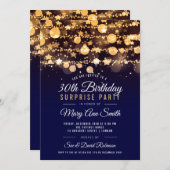 Verrassing 30e verjaardag Gold & Navy uitnodiging (Voorkant / Achterkant)