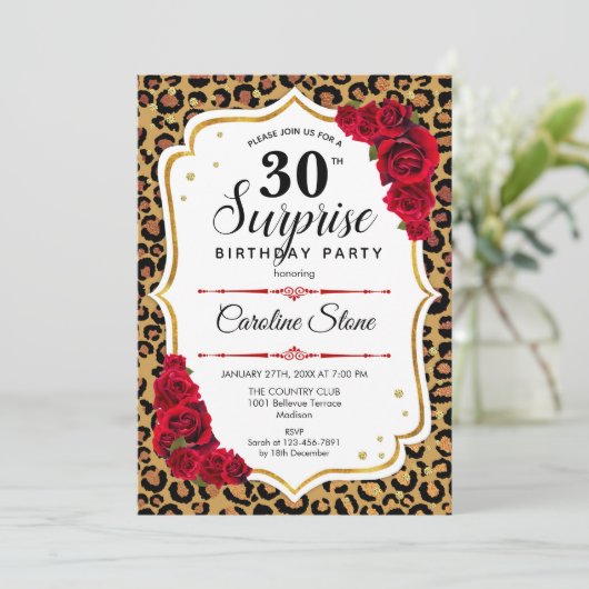 Verrassing 30e verjaardag - Leopard Gold Wit Rood Kaart (Staand voorkant)