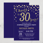 Verrassing 30e verjaardag Navy Blue en Gold Diamon Kaart (Voorkant / Achterkant)