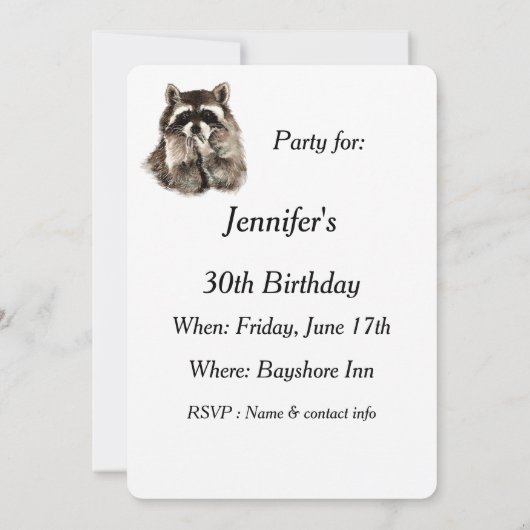 Verrassing 30e Verjaardag Party Fun Shhhh Raccoon Kaart (Achterkant)