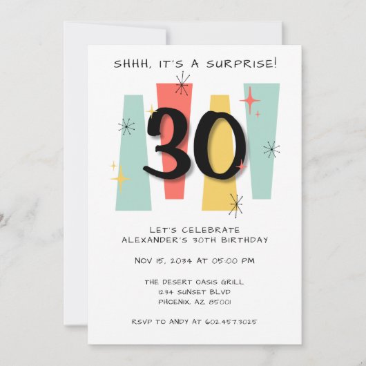 Verrassing 30e verjaardag Retro Midcentury Modern Kaart (Voorkant)