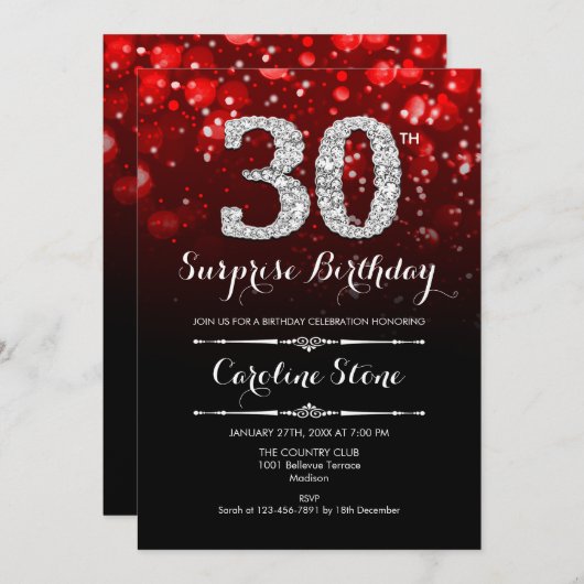 Verrassing 30e verjaardag - Rood Zilver Kaart (Voorkant / Achterkant)