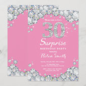 Verrassing 30e verjaardag roze en zilveren diamant kaart (Voorkant / Achterkant)