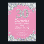 Verrassing 30e verjaardag roze en zilveren diamant kaart<br><div class="desc">Verrassing 30e verjaardag uitnodiging. Roze en Zilveren Rhinestone Diamond krijtbord Achtergrond. Elegante verjaardag Bash uitnodiging. Zwart-Wit. Verjaardag voor volwassenen. Verjaardag vrouwen. Mannen verjaardag. Voor verdere aanpassing klikt u op de knop "Aanpassen" en gebruikt u onze ontwerptool om deze sjabloon te wijzigen.</div>