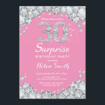 Verrassing 30e verjaardag roze en zilveren diamant kaart<br><div class="desc">Verrassing 30e verjaardag uitnodiging. Roze en Zilveren Rhinestone Diamond krijtbord Achtergrond. Elegante verjaardag Bash uitnodiging. Zwart-Wit. Verjaardag voor volwassenen. Verjaardag vrouwen. Mannen verjaardag. Voor verdere aanpassing klikt u op de knop "Aanpassen" en gebruikt u onze ontwerptool om deze sjabloon te wijzigen.</div>