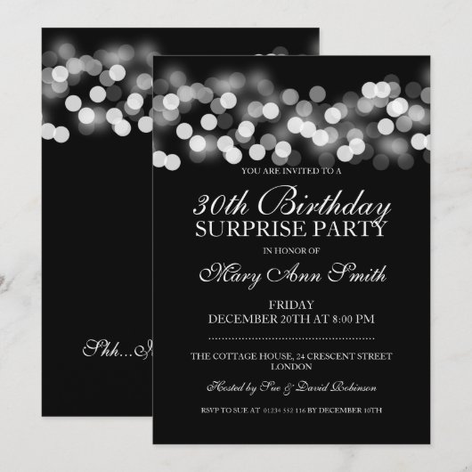 Verrassing 30e verjaardag Silver Hollywood Glam Kaart (Voorkant / Achterkant)