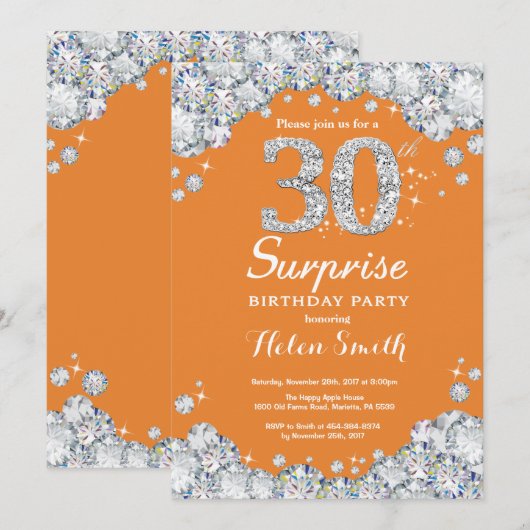 Verrassing 30e verjaardag Sinaasappel en zilveren  Kaart (Voorkant / Achterkant)
