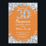 Verrassing 30e verjaardag Sinaasappel en zilveren  Kaart<br><div class="desc">Verrassing 30e verjaardag uitnodiging. Sinaasappel en Zilveren Rhinestone Diamond krijtbord Achtergrond. Elegante verjaardag Bash uitnodiging. Zwart-Wit. Verjaardag voor volwassenen. Verjaardag vrouwen. Mannen verjaardag. Voor verdere aanpassing klikt u op de knop "Aanpassen" en gebruikt u onze ontwerptool om deze sjabloon te wijzigen.</div>