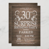 Verrassing 30e verjaardag uitnodiging rustiek hout (Voorkant / Achterkant)
