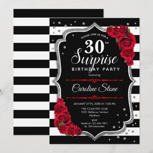 Verrassing 30e verjaardag - Zwart Wit Rood Kaart (Voorkant / Achterkant)