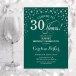 Verrassing 30e Verjaardagsfeest - Groen Zilver Kaart<br><div class="desc">Verrassing 30e verjaardag feestuitnodiging. Elegant design in smaragdgroen en faux glitter zilver. Beschikt over scriptlettertype en diamanten confetti. Proost op 30 jaar! Stuur me een bericht als je verder moet worden aangepast.</div>