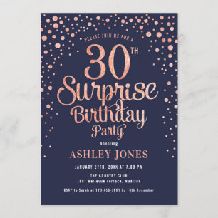 Verrassing 30e Verjaardagsfeest - Navy & Roos Gold Kaart
