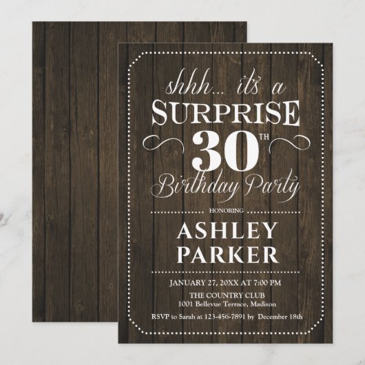Verrassing 30e Verjaardagsfeest - Rustiek Hout Kaart (Voorkant / Achterkant)