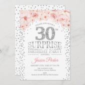 Verrassing 30e Verjaardagsfeest - Wit Zilver Roze Kaart (Voorkant / Achterkant)