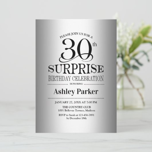 Verrassing 30e Verjaardagsfeest - Zilver Kaart (Staand voorkant)
