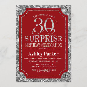 Verrassing 30e Verjaardagsfeest - Zilver Rood Kaart