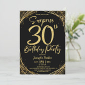 Verrassing 30e Verjaardagsfeestje Chic Zwart & Gou Kaart (Staand voorkant)