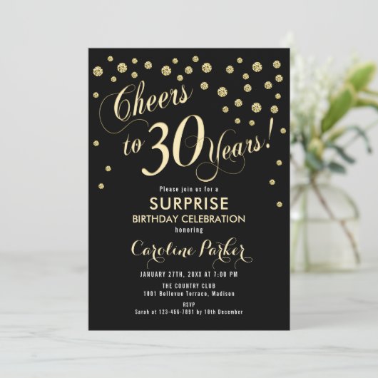 Verrassing 30e verjaardagsfeestje - Goud Zwart Kaart (Staand voorkant)