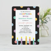 Verrassing 30e verjaardagsfeestje Vijf  kaarsen Kaart (Staand voorkant)