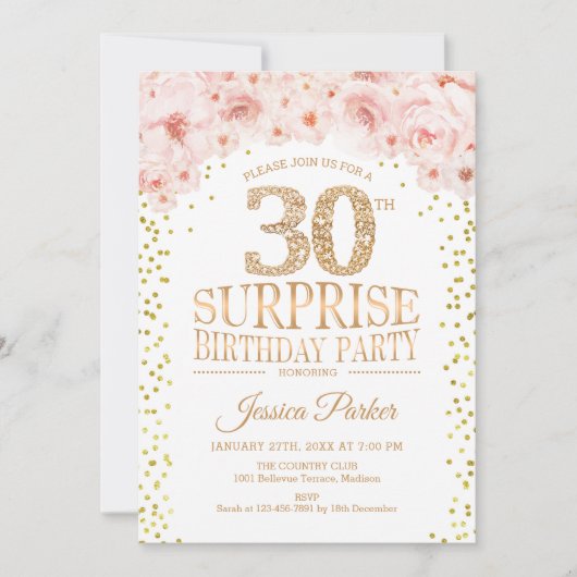 Verrassing 30e verjaardagsfeestje - Wit Goud Roze Kaart (Voorkant)