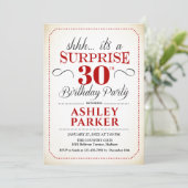 Verrassing 30e verjaardagsfeestje - wit rood zwart kaart (Staand voorkant)