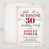 Verrassing 30e verjaardagsfeestje - wit rood zwart kaart (Voorkant / Achterkant)