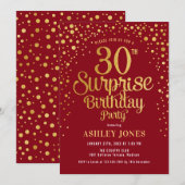 Verrassing 30ste Verjaardagsfeest - Rood & Goud Kaart (Voorkant / Achterkant)