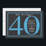 Verrassing 40e verjaardag blauw en zwart schoolbor kaart<br><div class="desc">Verrassing 40e verjaardag uitnodiging. Blauw en zwart verjaardagsfeest uitnodigen met schoolbord achtergrond. Verrassingsverjaardag. Verjaardag voor volwassenen. Mannen of Vrouwen Bday Bash Party. Voor verdere aanpassing klikt u op de knop "Aanpassen" en gebruikt u onze ontwerptool om deze sjabloon te wijzigen.</div>