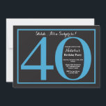 Verrassing 40e verjaardag blauw en zwart schoolbor kaart<br><div class="desc">Verrassing 40e verjaardag uitnodiging. Blauw en zwart verjaardagsfeest uitnodigen met schoolbord achtergrond. Verrassingsverjaardag. Verjaardag voor volwassenen. Mannen of Vrouwen Bday Bash Party. Voor verdere aanpassing klikt u op de knop "Aanpassen" en gebruikt u onze ontwerptool om deze sjabloon te wijzigen.</div>