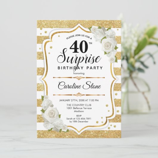 Verrassing 40e verjaardag - Goud Wit Kaart (Staand voorkant)