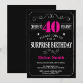 Verrassing 40e verjaardag Hot Pink en Black Kaart (Voorkant / Achterkant)