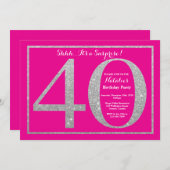 Verrassing 40e verjaardag Hot Pink en Silver Glitt Kaart (Voorkant / Achterkant)