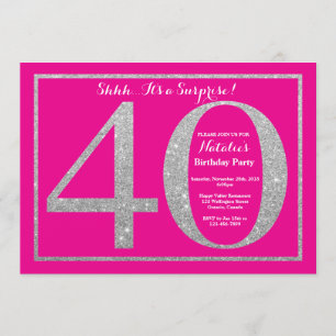 Verrassing 40e verjaardag Hot Pink en Silver Glitt Kaart