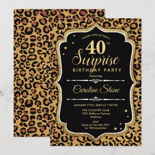 Verrassing 40e verjaardag - Leopard Zwart Goud Kaart (Voorkant / Achterkant)