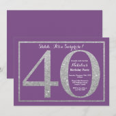 Verrassing 40e verjaardag Paarse en zilveren glitt Kaart (Voorkant / Achterkant)