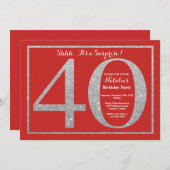 Verrassing 40e verjaardag Rood en Zilver Glitter Kaart (Voorkant / Achterkant)