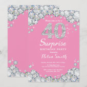 Verrassing 40e verjaardag roze en zilveren diamant kaart (Voorkant / Achterkant)