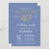 Verrassing 40e verjaardag uitnodiging blauw en gou (Voorkant / Achterkant)