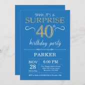 Verrassing 40e verjaardag uitnodiging blauw en gou (Voorkant / Achterkant)