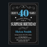 Verrassing 40e verjaardag uitnodiging blauw en zwa<br><div class="desc">Verrassing 40e verjaardag uitnodiging blauw en zwart typografie. Krijtbord. Zwarte en witte achtergrond. Verjaardag voor volwassenen. Verjaardag van Mannen of vrouwen. Kinder jongen of meisje dame tiener Bday Nodig uit. 13e 15e 16e 18e 20e 21e 30e 40e 50e 60e 70e 80e 90e 100e. Elke leeftijd. Voor verdere aanpassing klikt u...</div>
