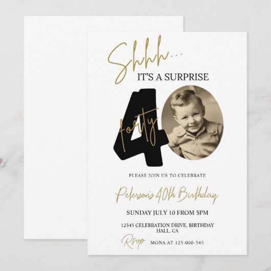 Verrassing 40e verjaardag uitnodiging foto volwass (Voorkant / Achterkant)