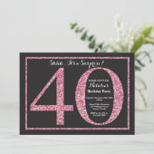 Verrassing 40e verjaardag uitnodiging Roze Glitter (Staand voorkant)