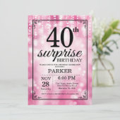 Verrassing 40e verjaardag uitnodiging Roze Glitter (Staand voorkant)