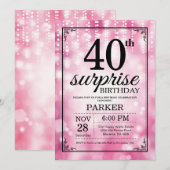 Verrassing 40e verjaardag uitnodiging Roze Glitter (Voorkant / Achterkant)