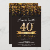 Verrassing 40e verjaardag uitnodiging zwart en gou (Voorkant / Achterkant)