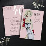 Verrassing 40e verjaardag Veertig en Fabulous Pin  Kaart<br><div class="desc">Een handbeschilderde waterverf blonde vrouw pin-up model met een vormpassende zwart-witte rok en top met opvallende lange rode avondhandschoenen met een martini op een stijlvolle vintage geïnspireerd Forty and Fabulous - 40th Surprise Verjaardagsfeestuitnodiging in stoffig roos roze. Deze uitnodiging is sexy, stijlvol en klaar voor u om aan te passen!...</div>